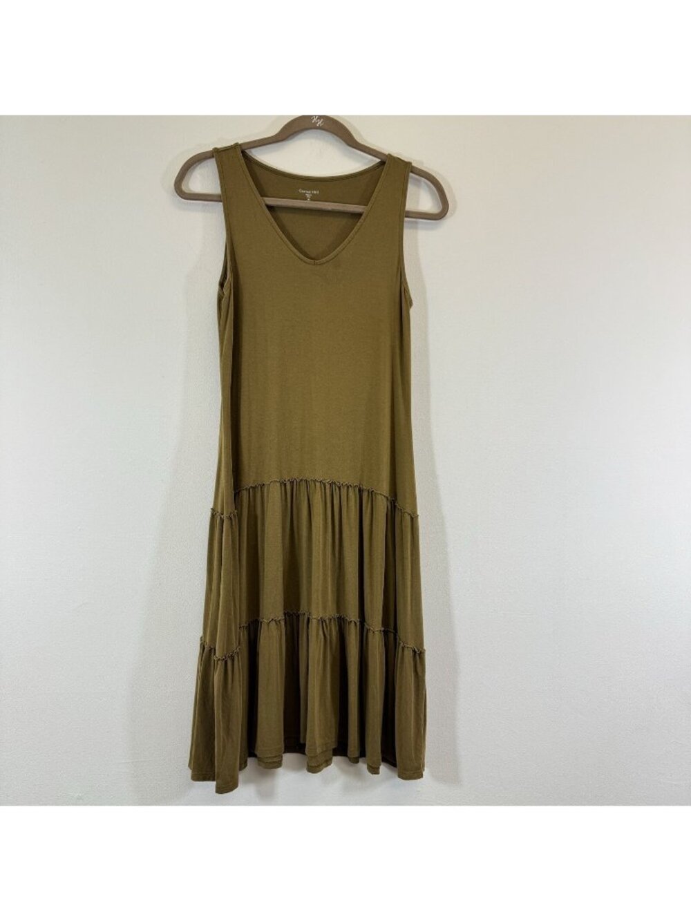 Garnet Hill Tiered Dress Size XS Sleeveless Drop Waist V-Neck Stretch Knit